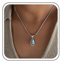 Inateannal Vintage Blaue Tropfen Halskette Silberne Tropfen Anhänger Halskette Blauer Topas Kette Halskette Wassertropfen Hochzeit Halskette Schmuck Für Frauen Und Mädchen