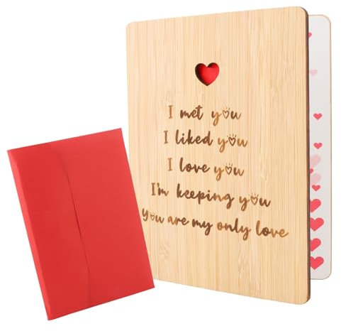 Grußkarte aus Holz, Jubiläumskarte, Glückwunschkarte, Grußkarte, Holzkarte mit Umschlag, handbeschreibbare Liebeskarten, Valentinstag