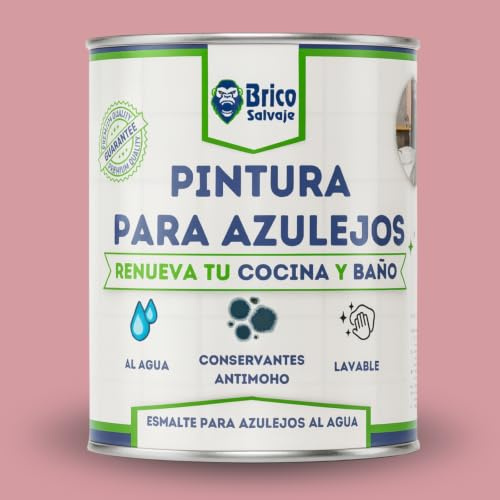 BRICOSALVAJE Pintura para Azulejos Cocina y Baño al Agua MATE | Sin Imprimación | Lavable | Gran dureza (Rosa Empolvado, 750 ML)