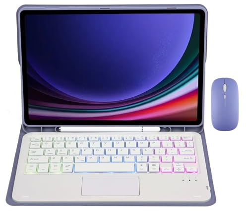 GUPENAA Custodia con Tastiera per Samsung Galaxy Tab A8 10.5'' 2022 (SM-X200/X205/X207) con Touchpad, 7 Colori Retroilluminati, Tastiera Bluetooth Wireless Rimovibile Magnetica con Mouse,Viola