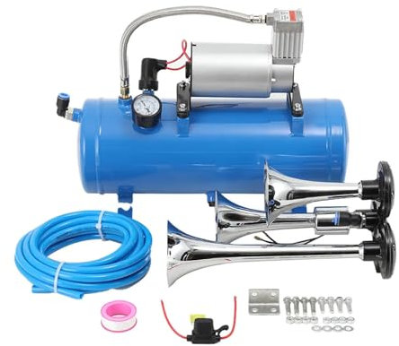 NICCOO 12V Train Air Horn Kit 3 Trumpet 150dB Super Loud with 150PSI Air Compressor 6L Tank for Car Truck Lorry Train Boat