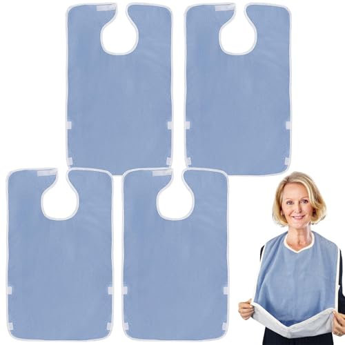 4 bavoirs pour adultes, bavoirs pour personnes âgées, imperméables, réutilisables et lavables, réglables avec fermeture velcro, imperméables, protection pour vêtements pour personnes âgées handicapées