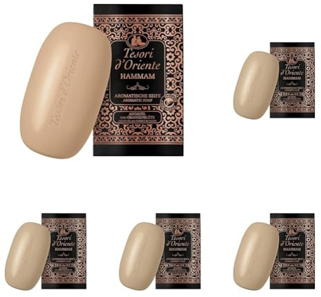 Tesori d'Oriente Feste Seife 'Hammam', 125 g, aromatische Handseife mit Argan-Öl und Orangenblüte, Körperseife zur sanften Reinigung der Haut, Ritual für Körper & Sinne (Packung mit 5)