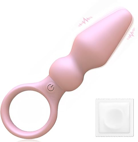 vibrateurs plug anal，perles analesvibrateurs godes pour stimulation anale, vaginale et du point G, jouet sexuel de stimulation anale avec anneau detraction, 10 modes de vibration(court)
