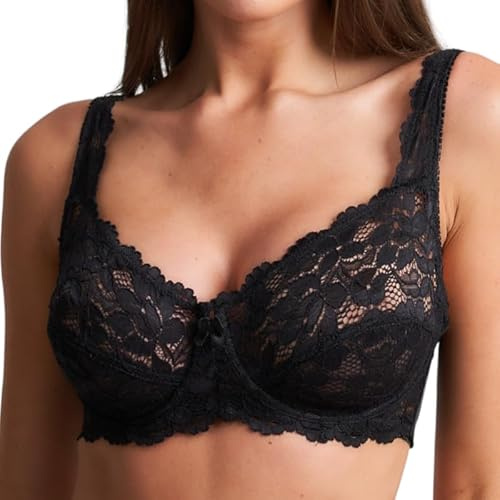 Trendy Lane Women's Scalloped Lace Underwire Bra - Full Coverage Non-Padded Bra for Everyday Comfort - Available in Black & White (Black, 40DD)