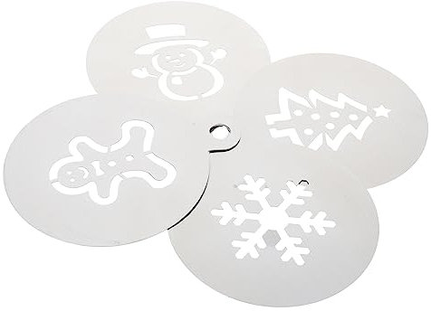 GETAJGHSD 4 Stück Weihnachtsglasursieb kreative Kuchenschablonen Weihnachtsbaum-Cupcake-Schablonen kaffeeschablone weihnachten schablonen dekoration kaffeetisch neuartige Malvorlagen Silver