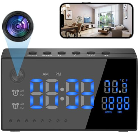 Mini Video Camera Clock Hidden Spy Cameras Nanny Cam Home Office Security | HD 1080P WiFi Night Vision, Motion Detection, Loop Recording & APP Remote View