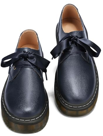 ilatyia Mocasines Gruesos de Plataforma con Cordones para Mujer, Zapatos Oxford clásicos con Suela de lengüeta, Zapatos de Vestir para Negocios, Trabajo, Oficina, Azul Marino, 38 EU