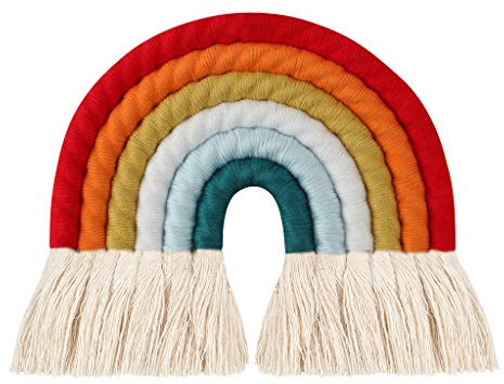 Ldabrye Wandbehang Regenbogen handgewebter Anhänger Tapisserie Dekoration Regenbogen Wandbehang Nordic für Kinderzimmer