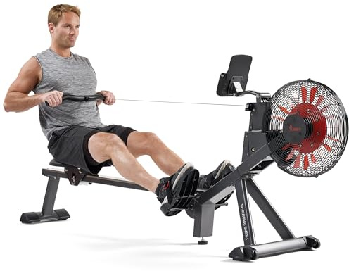 Sunny Health & Fitness Premium Smart Air & Magnetic Resistance Rowing Machine, Foldable Long Silding Rail Exercise Rower for Home Training, Free SunnyFit App Connection