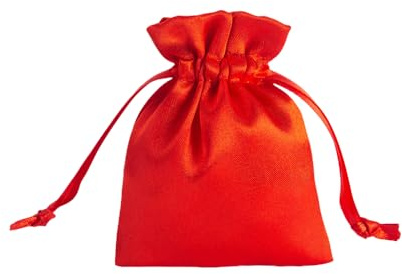 Set mit 10 Satinsäckchen mit Kordelzug, mehrfarbig, Größe 9 x 12 cm, Gastgeschenke und Geschenkverpackungen (rot)