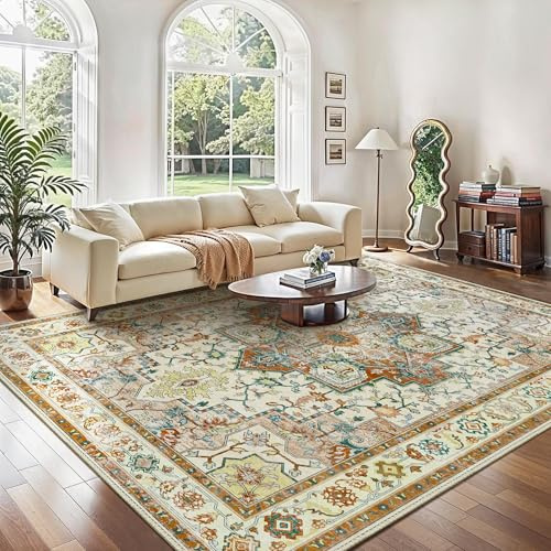 GENIMO Large Washable Rugs for Living Room 200x290cm, Extra Large Area Rug, Vintage Boho Rugs, Low Pile, Non-Shedding, XXL Carpet, Traditional Oriental Design, Dining Room, Home Office, Bedroom