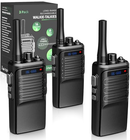 BUKEWIT Walkie Talkies Long Range 3Pcs,Walkie Talkies for Adults Long Range,Rechargeable Two Way Radio,16 Channels Radios with TYPE-C Cable,Emergency Radio Camping Accessories for Outdoor,Hiking