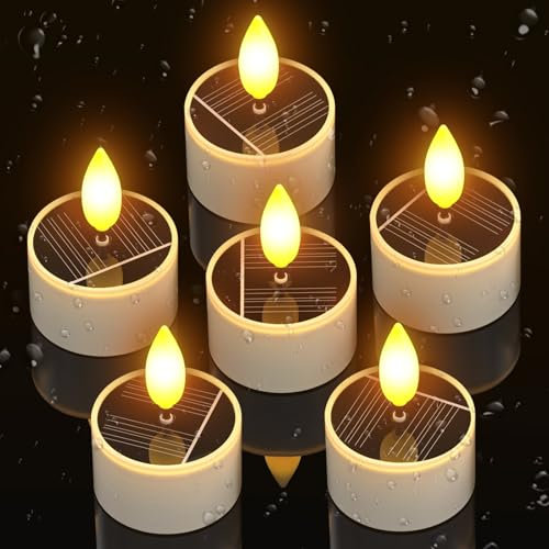 PChero Candele solari a LED per esterni, confezione da 6 candele solari a LED impermeabili con sensore dal tramonto all'alba, batteria ricaricabile, candele tremolanti per giardino, lanterna da