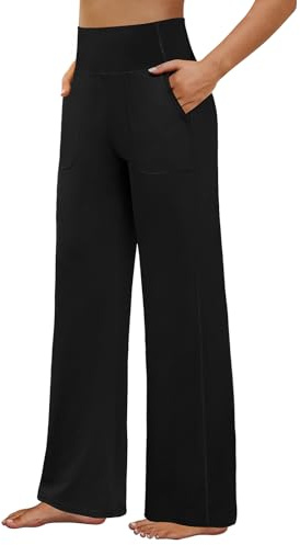 FireSwan Yoga Pants Women High Waist Wide Leg Pants with Pockets Black | Buttery Soft, 4-Way Stretch, Breathable, Loose, Dress, Casual, Lounge, Sweatpants