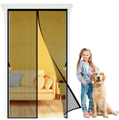Magnet Fliegengitter Balkontür 160 x 210 cm Insektenschutzvorhang mit Magneten Automatisches Schließen für Balkontür, Kellertür Und Terrassentür, Schwarz