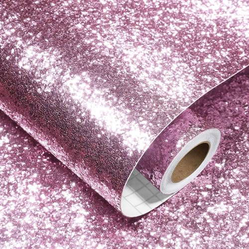 Decotalk Carta da Parati Adesiva Muro Glitterata Rosa 40X300cm Pellicola Adesiva Per Mobili Rosa Autoadesiva Carta da Parati Bambini Cameretta Adesivi Per Mobili Decorativi PVC Vinile Rimovibile