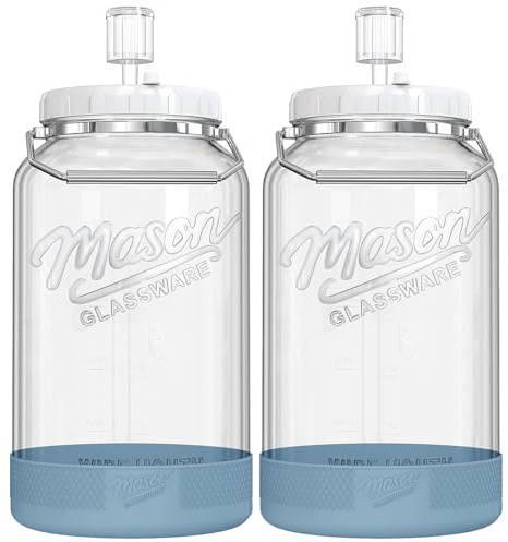 Dwbligt 2 Pack 1.5 Gallon Large Fermentation Jars with Airtight Lids & Airlocks, Wide Mouth Glass Mason Jar for Mead Making, Brewing - 100% Leak-proof Pickle jars Kimchi Container with Handles & Bases
