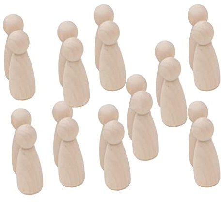 FashionCha 20 Stück Steckpuppen Holzfiguren Zum Bemalen Holzpuppen Und Spielfiguren Aus Unlackiertem Holz für Eigene Ideen für Sortierspiele mit Kindern Und Zur, Holz, 55mm Frau