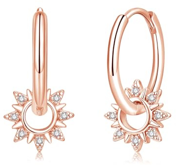 Cangall 925 Sterling Silber Ohrringe Creolen mit Mond Sonne Stern Anhänger | Ohrringe Silber 925, Hypoallergen Leichte Creolen Silber, Ohrhänger Silber Schmuck Geschenk für Damen Mädchen zum Weihnachten