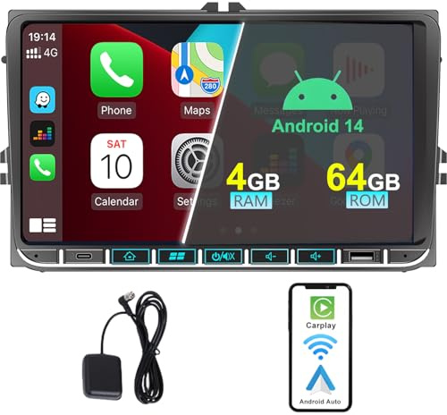 Alondy Android Autoradio Bluetooth mit Bildschirm(9”) für VW Golf 5 6 T5 Polo 6r Caddy Passat Touran Seat, Kompatibel mit Apple Carplay Android Auto Radio mit Navi GPS Type-C USB Mirror link