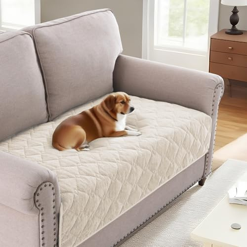 BellaHills Soft Chenille Sofa Cover Pet Fuzzy Sofa Covers 2 Seater Anti Slip Sofa Slipcovers with Strap Couch Cover for Dogs Cats Kids Furniture Protector Washable (90 x 160cm, Ivory)