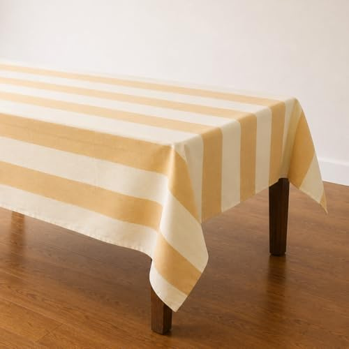 Talking Tables Große Baumwoll-Tischdecke mit gelben Streifen, wiederverwendbar, für Esstisch, für Sommer, Mittagessen, Gartenpartys, Hochzeiten, Picknicks, waschbar, weich, gewebte Baumwolle, 160 x