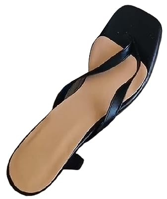High Heel Flip Flops damer läder halkfria sandaletter bekväma öppna tår tåseparator avslappnade utomhussandaler med klack sandaler mjuka högklackade skor sommar sandaletter, svart, 37 EU