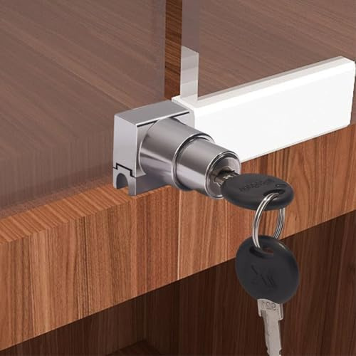 Lecreatekit Verrou de porte en verre à piston poussoir pour vitrine coulissante, alliage de zinc, 2,6 cm, finition argentée, installation sans perçage, compatible avec verre de 5 à 8 mm d'épaisseur