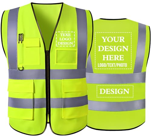 Meuvexa Chaleco de Seguridad Personalizado con Logotipo para Hombre— Chaleco de Trabajo Reflectante con Bolsillo — Chaleco de Alta Visibilidad (Tallas S-5XL)