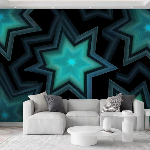 Fotomurales Tejido No Tejido 200 x 140 cm - Papel Pintado Fotográfico Moderno Abstracto Geométrico Estrellas Murales Cian Póster para Niños Juvenil Salón Dormitorio Decoración Del Hogar