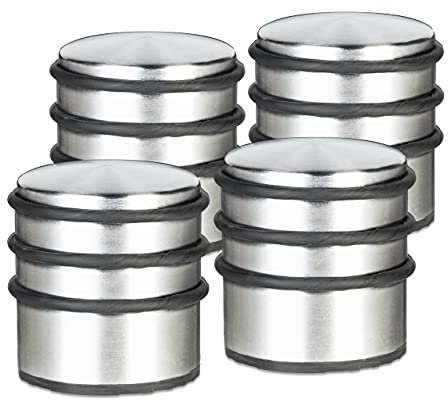 Relaxdays 4 x Türstopper schwer, Türfeststeller mit Gummiringen, Türpuffer aus Edelstahl & Gummi, H x D: 7,5 x 7 cm, Silber