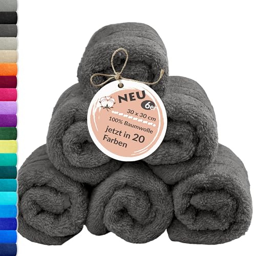 Lashuma 6X Waschlappen Grau - Anthrazit, London kleine Gäste WC Handtücher Set 30x30 cm