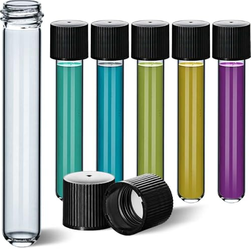 Tuuters 25x Glas Reagenzgläser mit Schraubverschluss (160 x Ø 16, schwarz) | Verschluss in Weiß, Laborgläser Made in Germany für Flüssigkeiten, 20ml Volumen, lebensmittelecht & hitzebeständig bis 121 °C