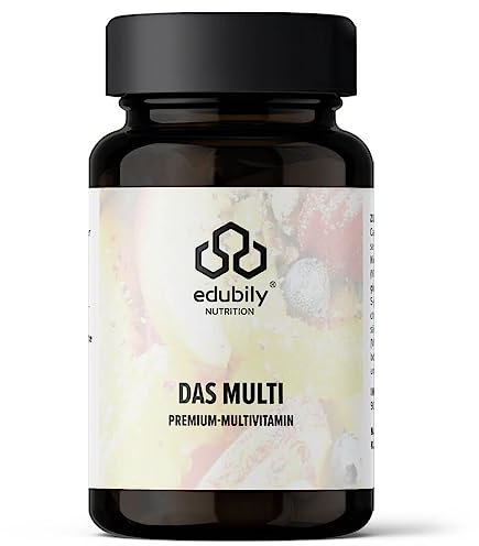 edubily nutrition® Multivitamin Kapseln mit Vitaminen, Mineralien & Spurenelementen wie Chrom, Jod, Kupfer, Mangan, Molybdän, PQQ, Q10, Selen, Zink, ohne Eisen - 90 kleine Kapseln (Multi mit Iod)