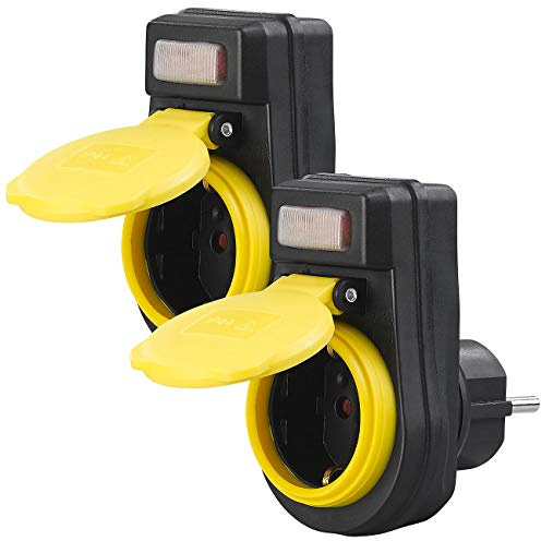 revolt Steckdosen Außenbereich: 2er-Set Outdoor-Steckdosenadapter mit Ein/Aus-Schalter, bis 3.680 Watt (Werkstatt-Steckdose, Schaltbare Steckdosen Outdoor, Adapter)