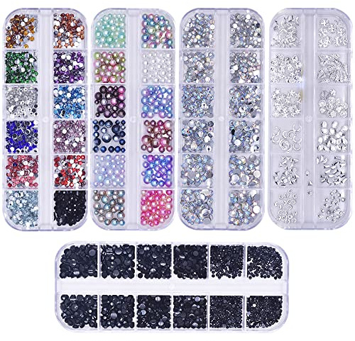 5500 Stück Nail Art Strasssteine Nagel Kunst Strass 5 Boxen Flache Rückseite Diamanten Kristalle Chamäleon Perlen Edelsteine Mehrfarbig