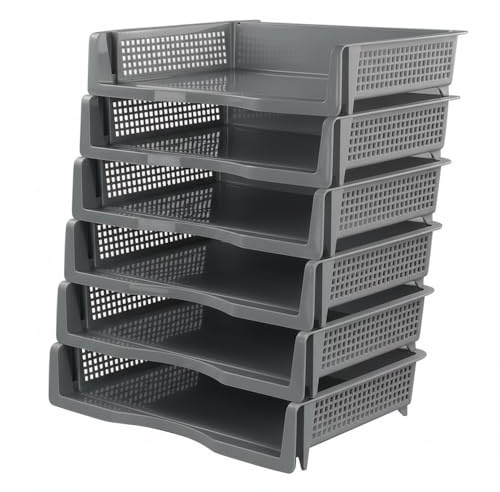 Tstorage Ablagefächer Papierablage Stapelbar A4 für Ordner/Briefe, Kunststoff, Grau, 6 Stück