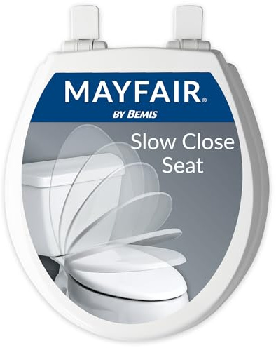 Mayfair Cassel Slow Close Toilet Seat, Easy Clean, Non Slip Premium Wood Seat, Easy Install, Made in USA, Round, White