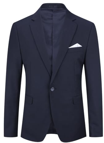 YOUTHUP Blazer Homme Slim Fit Un Bouton Veston Blazer Casual Couleur Unie Veste Mariage Business Soirée, Bleu Marine, XXL