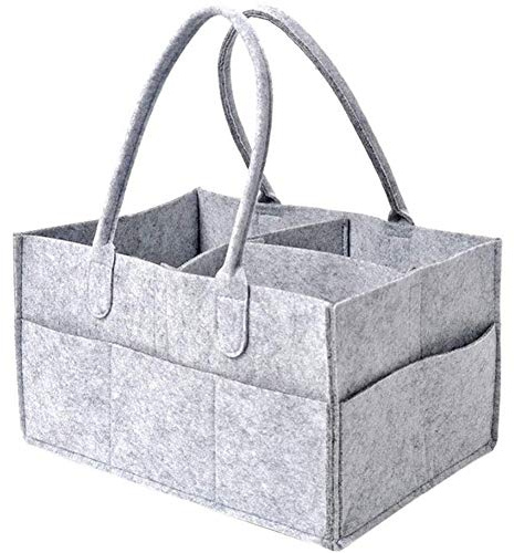 NALCY Windel Caddy Organizer, Tragbare Filz Windeltasche Aufbewahrungskorb Filzkorb Aufbewahrungsbox mit wechselbaren Fächer für Kinderzimmer, Auto und Reise