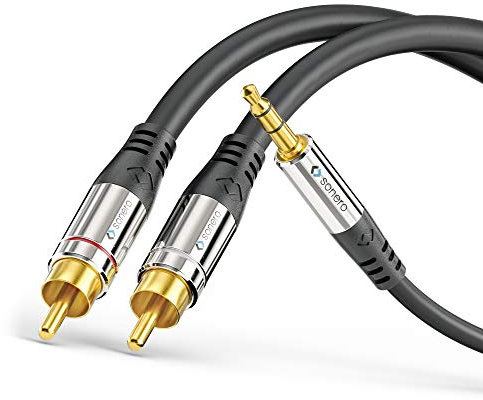 sonero® Premium Cavo adattatore audio, 5,00 m, jack da 3,5 mm a 2 connettori RCA, contatti dorati, nero