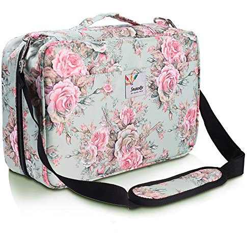 Shulaner Pencil Case Slot Holds 300 Colored Pencils or 200 Color Gel Pens with Zipper Closure Large Capacity Nylon Pen Organizer for Painter or Artist (Green Rose with Shoulder Strap)