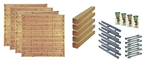 TETZNER & JENTZSCH Zäune Manhatten 2 I Sichtschutz Zaun 180 x 180cm Graugrün I Gartenzaun aus Holz für den Sichtschutz I Zaun mit Lamellenwand I Gartenzaun Komplettset mit Trennwand für den Windschutz