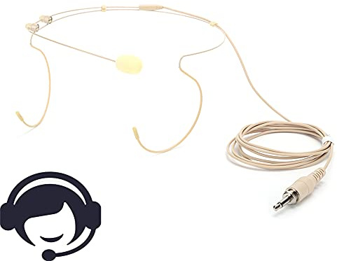 Annadue Micrófono montado en la Cabeza, Auriculares Profesionales, Micrófono de Condensador con Gancho para la Oreja, Micrófono omnidireccional, Superligero, para transmisor de Bolsillo, Beige