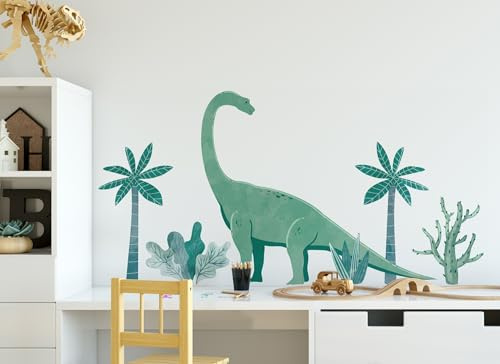 Osomhome Dino Wandtattoo Dinosaurier (160x81cm) I Wandsticker Dinosaurier | Wandaufkleber Wandbild Kinderbilder | Dino Deco Kinderzimmer Junge & Mädchen | Brachiosaurus Baum os3255