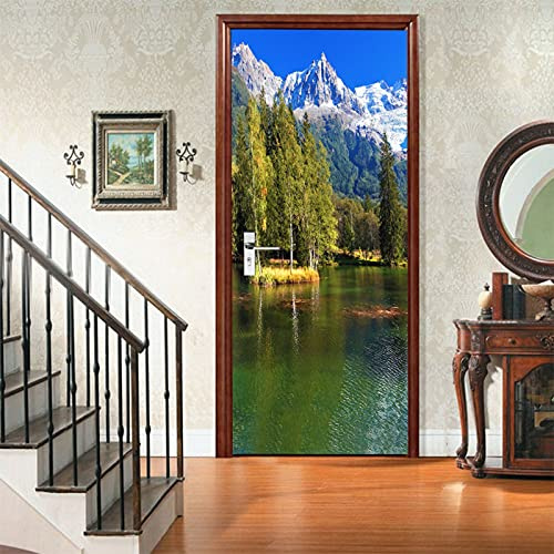 A.Monamour Türtapete Selbstklebend Türfolie Türposter 3D See Wald Berg Natur Landschaft Vinyl Folie Türdeko Tapete Wandbild Türaufkleber Türtattoo 77 x 200 cm