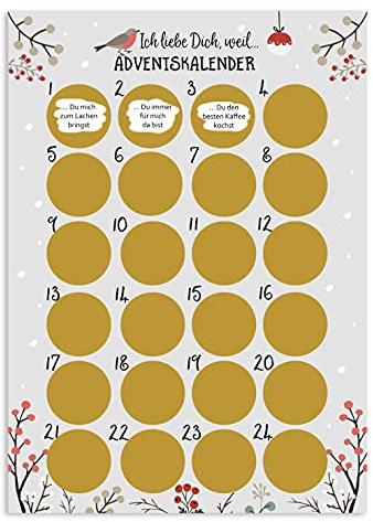 Adventskalender zum Rubbeln A3 Weihnachtskalender (Ich liebe Dich GRAU)