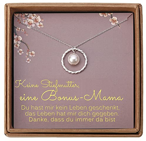 Giuesytic Geschenke für Stiefmutter - Sterling Silber Twisted Eternity Ring mit Perle Bonus Mom Halskette Schmuck von Stieftochter Geburtstag Weihnachten mit Mitteilungskarte & Geschenkbox
