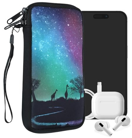 kwmobile Handytasche für Smartphones XL - 6,7/6,8 - Neopren Handy Tasche Hülle Cover Case Schutzhülle - Sternenhimmel Giraffe Schwarz Dunkelblau Pink - 17,2 x 8,4 cm Innenmaße
